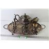 Image 1 : Ww A. Rogers Reproduction Tea Pot - Salt & Pepper Shakers - Cream & Sugar Bowl - Footed Tray w/Handl