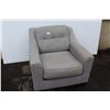 Image 1 : **Light Grey Fabric Chair - 37" W x 32" H x 40" Deep