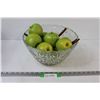 Clear Artisan Glass Fruit Bowl w/ Faux Apples and Cinnamon Sticks - 12