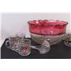 Image 2 : Glass Punch Bowl w/ (7) Christmas Mugs & Serving Spoon