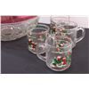 Image 4 : Glass Punch Bowl w/ (7) Christmas Mugs & Serving Spoon