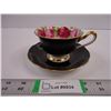 Image 1 : (1) Royal Albert Old English Rose Pattern-Black Bone China Teacup and Saucer