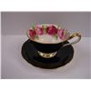 Image 2 : (1) Royal Albert Old English Rose Pattern-Black Bone China Teacup and Saucer