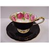 Image 2 : (1) Royal Albert Old English Rose Pattern-Black Bone China Teacup and Saucer