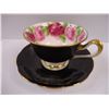 Image 2 : (1) Royal Albert Old English Rose Pattern-Black Bone China Teacup and Saucer
