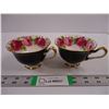 Image 1 : (2) Royal Albert Old English Rose Pattern Teacups in Black Bone China