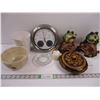 Image 1 : (2) Yard Decor(frogs),(2) Planters, Barometer, Ashtray, Nut Bowl and Timer