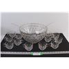 Image 1 : Clear Glass Punch Bowl & 12 Glass Cups/Mugs w/ 2 Serving Spoons(Plastic)