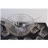 Image 2 : Clear Glass Punch Bowl & 12 Glass Cups/Mugs w/ 2 Serving Spoons(Plastic)