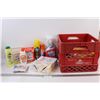 Lot of: Laundry Supplies, Cleaning Supplies in Milk Crate