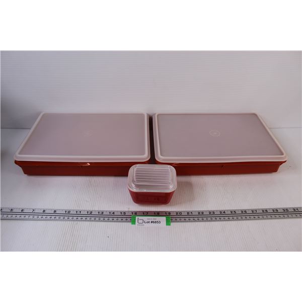 (2) Rectangular Tupperware Containers & Glass PYREX Small Container