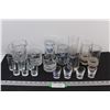Image 1 : Clear Glass Pitcher, (2) Whiskey Glasses, (10) Shot glasses, (6) Tall Glasses
