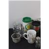Image 2 : Lot of: Travel Mugs, Mugs, Cups, Salt & Pepper Shakers, Misc.