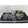 Image 1 : (2) Glass Colored Sundae Bowls, Clear Glass Pitcher, Vase, Lemon Juicer, (8) Candy Dishes, Misc.