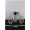 Image 1 : Glass & Silver Plated Pitcher w/(2) Glass Ice Bowls