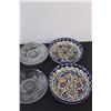 Image 2 : (2) Artisan Pottery Dishes, (11) Clear Dessert Plates