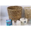 Image 2 : (2) Wicker Waste Baskets, Soap, Toothbrush Holder, Misc.