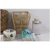 Image 3 : (2) Wicker Waste Baskets, Soap, Toothbrush Holder, Misc.