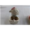 Image 7 : Lamb Planter, Pink Dish with Lid, Pair of Owl Salt and Pepper Shakers - Chips