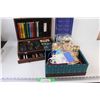 Image 1 : (3) Lot of: Wooden Box Filled with Art Supplies; Container of Paints & Misc. Box
