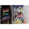 Image 3 : (3) Lot of: Wooden Box Filled with Art Supplies; Container of Paints & Misc. Box