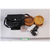 Image 1 : (10) Lot of: Black Purse; 6 - Wooden Bowls; Sanyo Flip Phone & Misc.