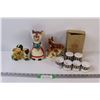 Image 1 : (9) Misc. Ornaments Made in Japan: Mouse Bank, Deer; Football Player; Egg Set