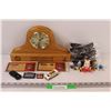 Image 1 : (15+) Wooden Battery Operated Mantle Clock, Sunglasses, Figurines, Toys Cars & Misc.
