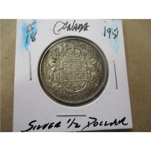 1951 CANADA KING GEORGE VI SILVER HALF DOLLAR