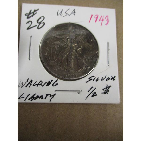 1943 USA WALKING LIBERTY SILVER HALF DOLLAR