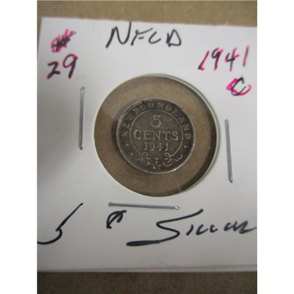 1941 "C" EF NEWFOUNDLAND SILVER FIVE CENT
