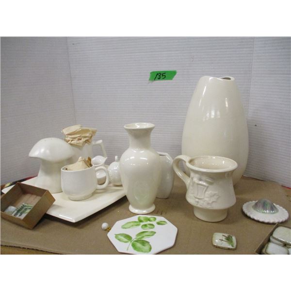 ESTATE:  BOX C/W CERAMIC ORNAMENTS