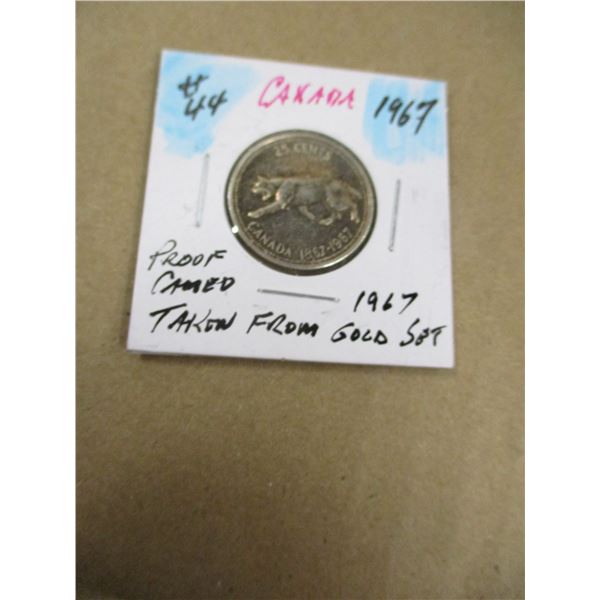 1967 PROOF CAMEO CANADA CENTENNIAL QUARTER (FROM GOLD SET)