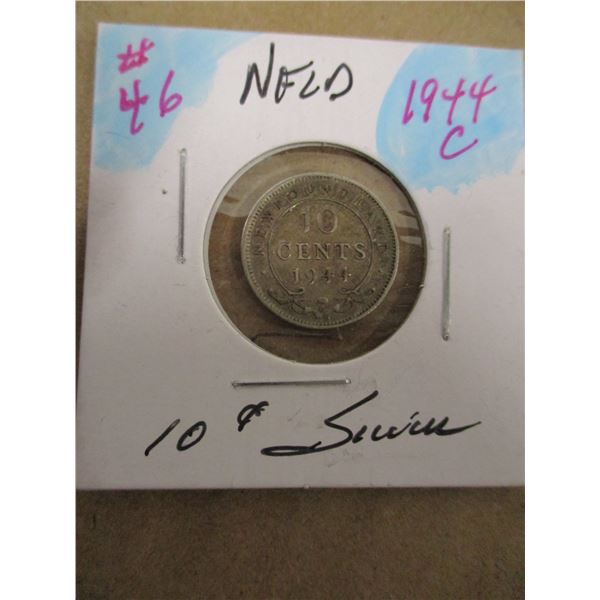 1944 C NEWFOUNDLAND SILVER 10 CENT COIN