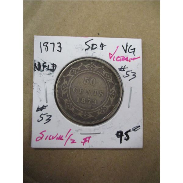 1873 NEWFOUNDLAND VICTORIAN SILVER HALF DOLLAR