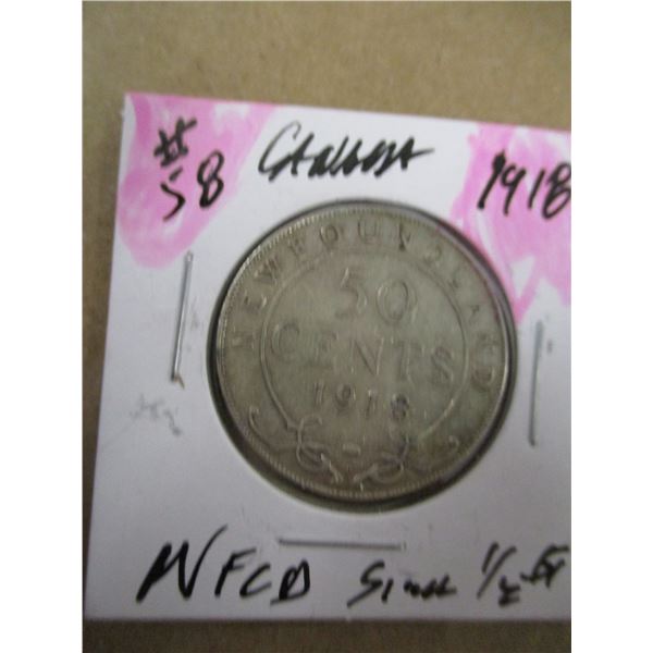 1918 KING GEORGE V NEWFOUNDLAND SILVER HALF DOLLAR