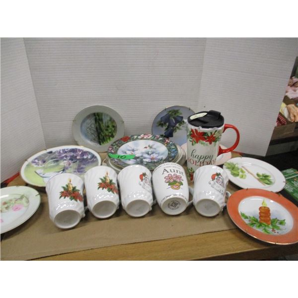 ESTATE:  BOX C/W PLATES, CHRISTMAS CUPS, ETC