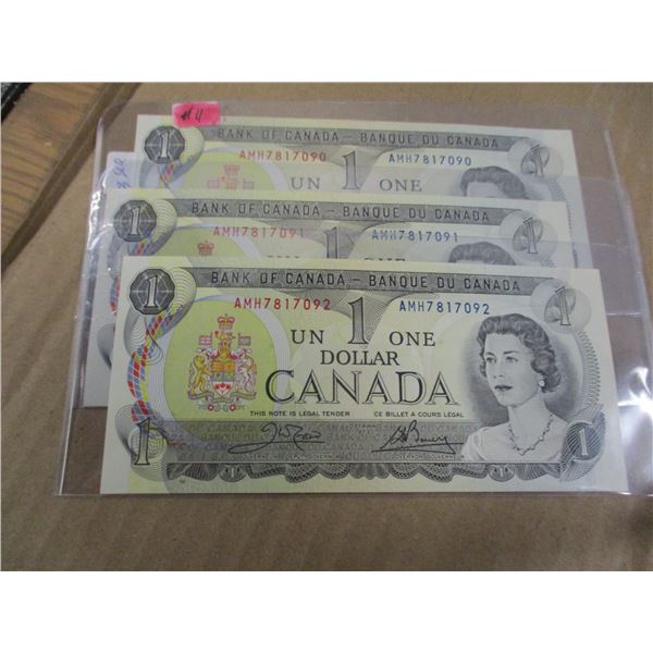 1973 SET OF SEQUENTIAL SERIAL NUMBER LAST OF CANADA $1 BILLS