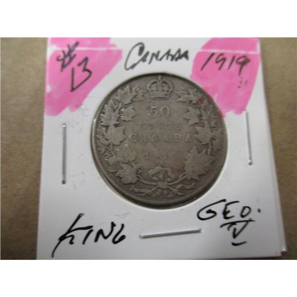 1919 CANADA KING GEORGE V SILVER HALF DOLLAR