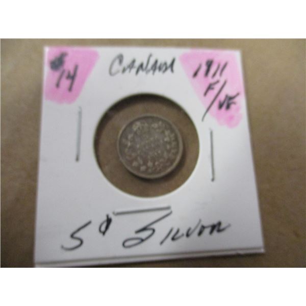1914 CANADA KING GEORGE V SILVER FIVE CENT