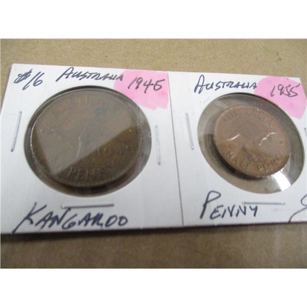1945 & 1955 KING GEORGE VI & QUEEN ELIZABETH AUSTRALIA KANGAROO PENNY SET