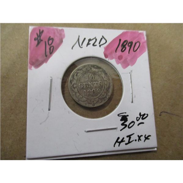 1890 VICTORIAN NEWFOUNDLAND SILVER DIME