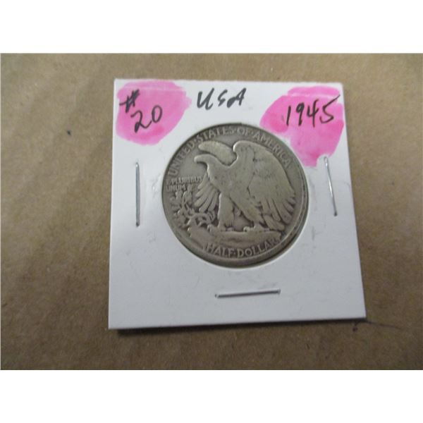 1945 USA WALKING LIBERTY SILVER HALF DOLLAR