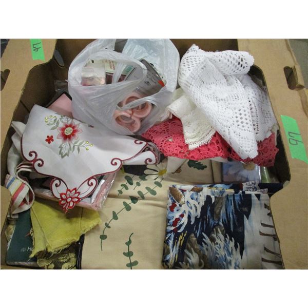 ESTATE:  BOX C/W DOILIES, MATS, ETC