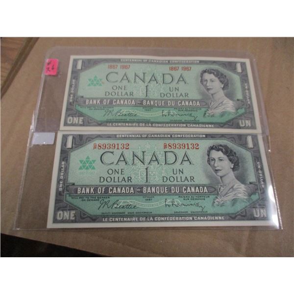 1967 CENTENNIAL DOLLAR BILLS (WITH SERIAL NUMBER & WITHOUT SERIAL NUMBERS)