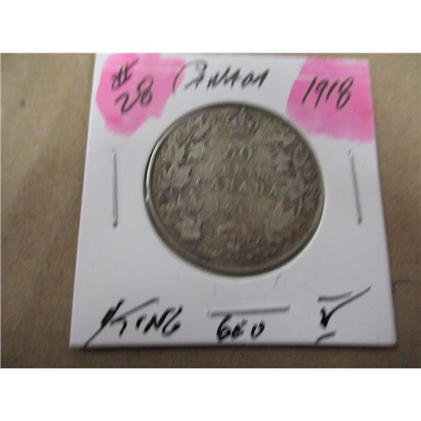 1918 CANADA KING GEORGE V SILVER HALF DOLLAR