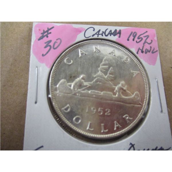 1952 NO WATERLINE CANADA SILVER DOLLAR