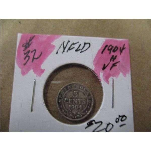 1904H/VF NEWFOUNDLAND SILVER 5 CENT