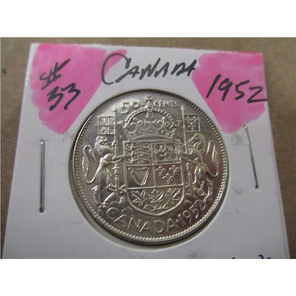 1952 CANADA KING GEORGE VI SILVER HALF DOLLAR
