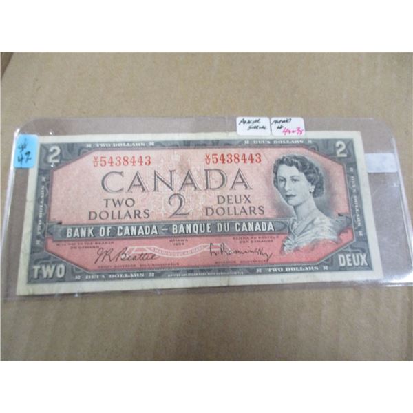 1954 BANK OF CANADA LAST OF CANADA $2 BILLS POKER HAND SERIAL NUMBER